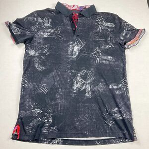 Au Noir Polo Shirt 4/ Large Black Abstract Print Contrast Trim Casual Party Top